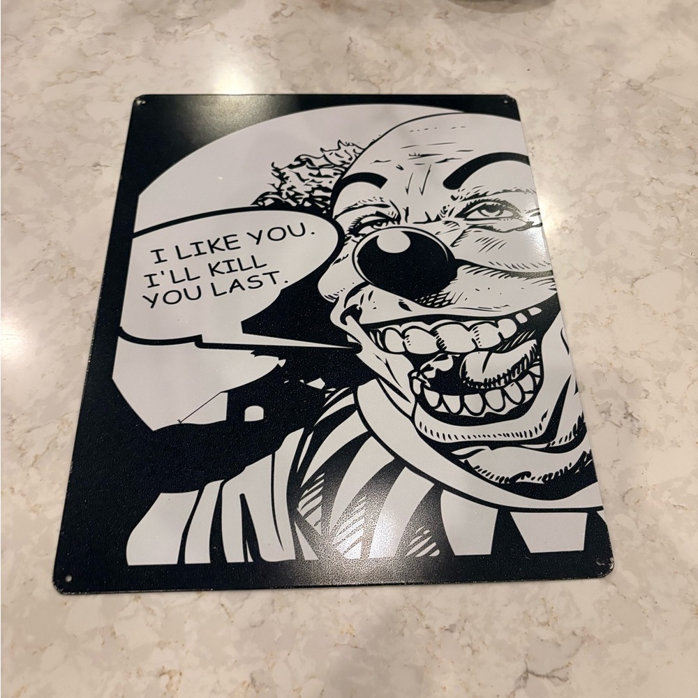 Black & White modern Clown Joke Metal Sign - Graphic Wall / Halloween decor